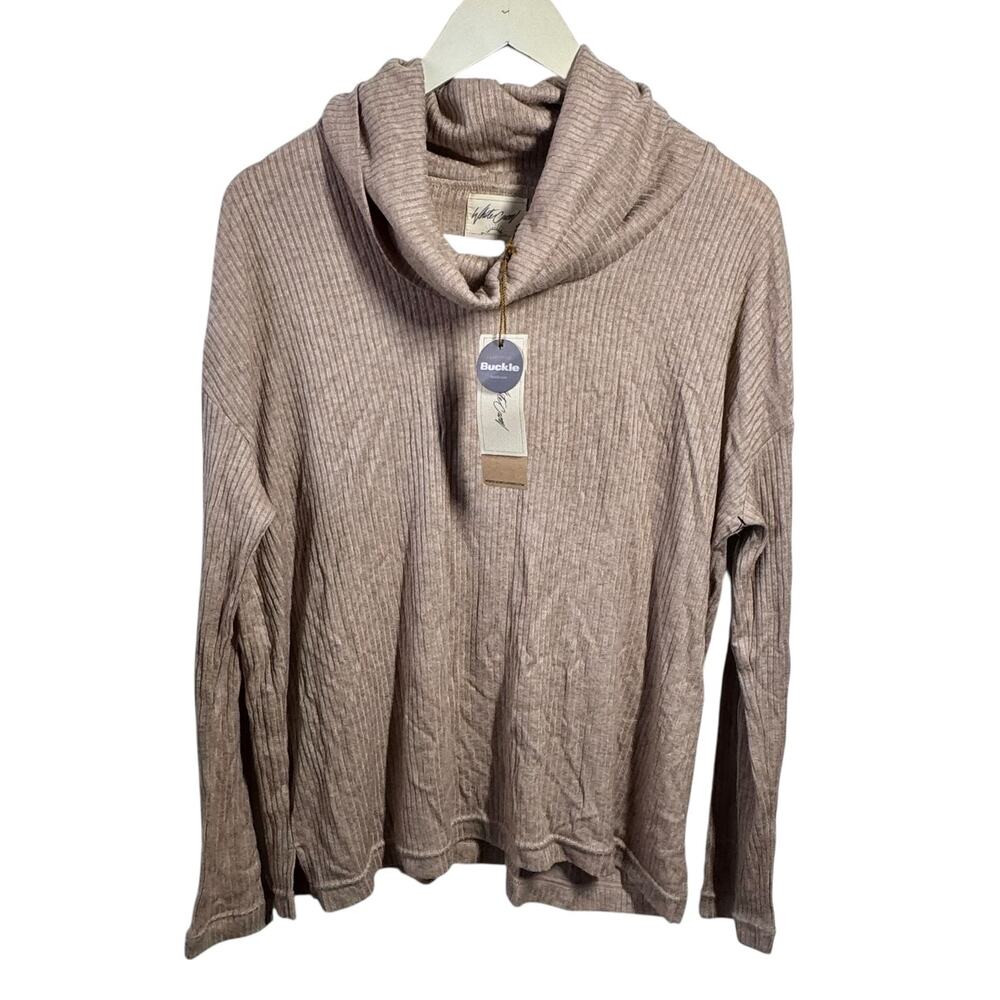 White Crow Top Women M Heather Latte Tan NWT Cowl Neck Ribbed Knit Casual Cozy